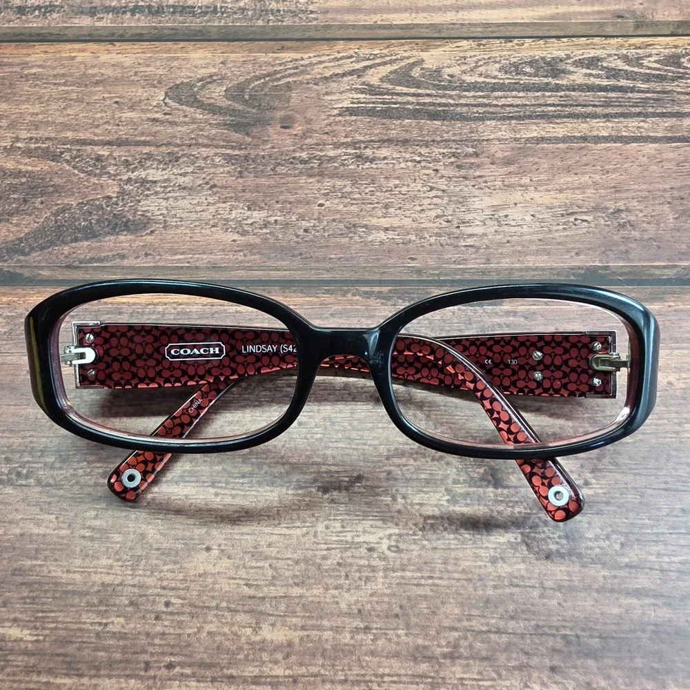 Coach Lindsay S429 Black Red Signature Heart Detail Rectangular Eyeglasses 130